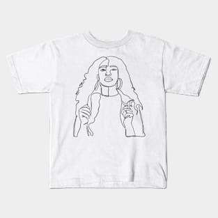 Beautiful woman with long hair line art Kids T-Shirt